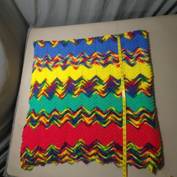 Chevron Throw Blanket Handcrafted Crocheted Multicolor Zigzag Rainbow Bright - Picture 12 of 12